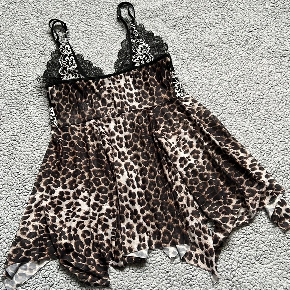Avidlove Leopard Print Lace Babydoll Strap V Neck Lingerie Chemise - Picture 8 of 9